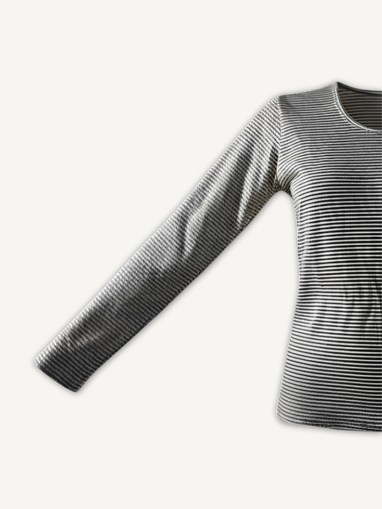 Blusa Basiquinha Listrada Areia - Manga esticada
