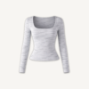 Blusa Square Manga Longa Canelada Riscadinha - Frente