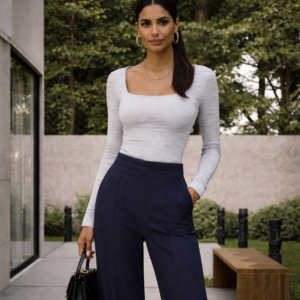 blusa square manga longa ribana canelada