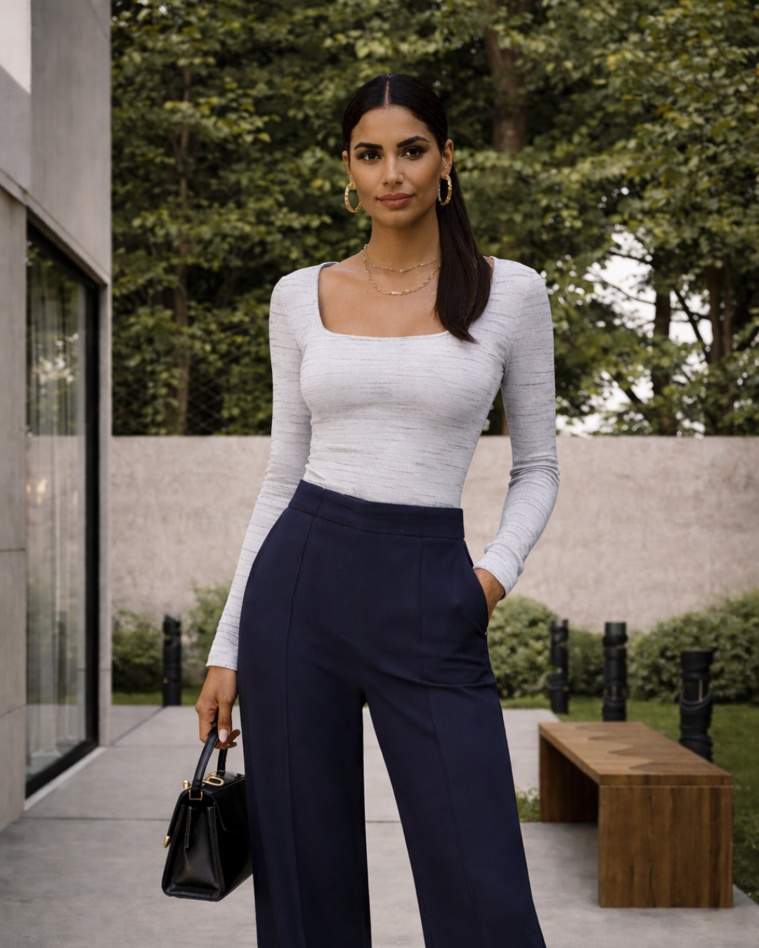 blusa square manga longa ribana canelada