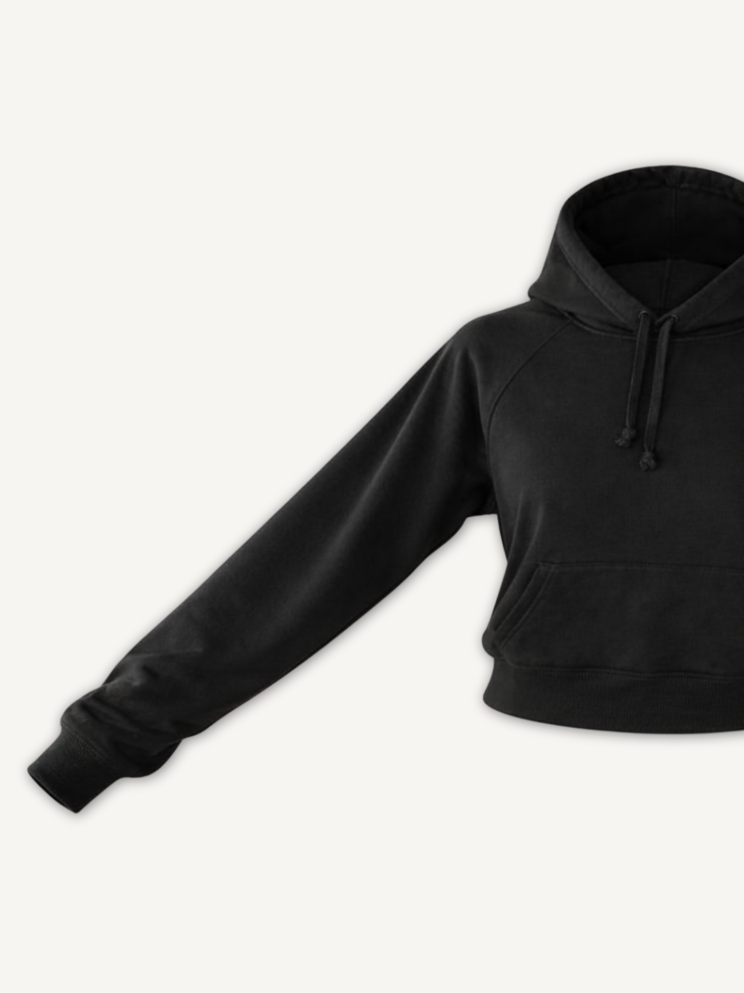 Moletom Raglan Curto Preto Absoluto - Manga esticada